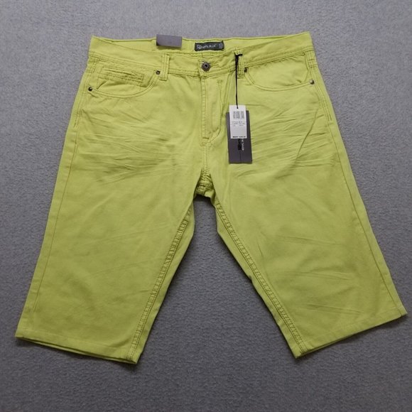 Royal Blue Shorts Mens 38 Neon Yellow Chino Pockets Casual Cotton Outdoor - Picture 1 of 12